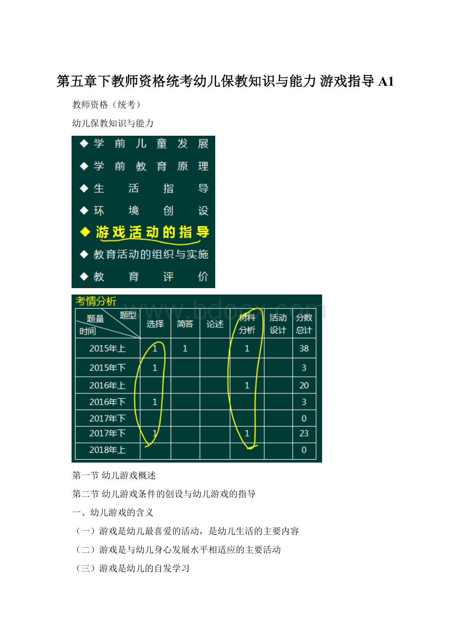 第五章下教师资格统考幼儿保教知识与能力 游戏指导A1.docx