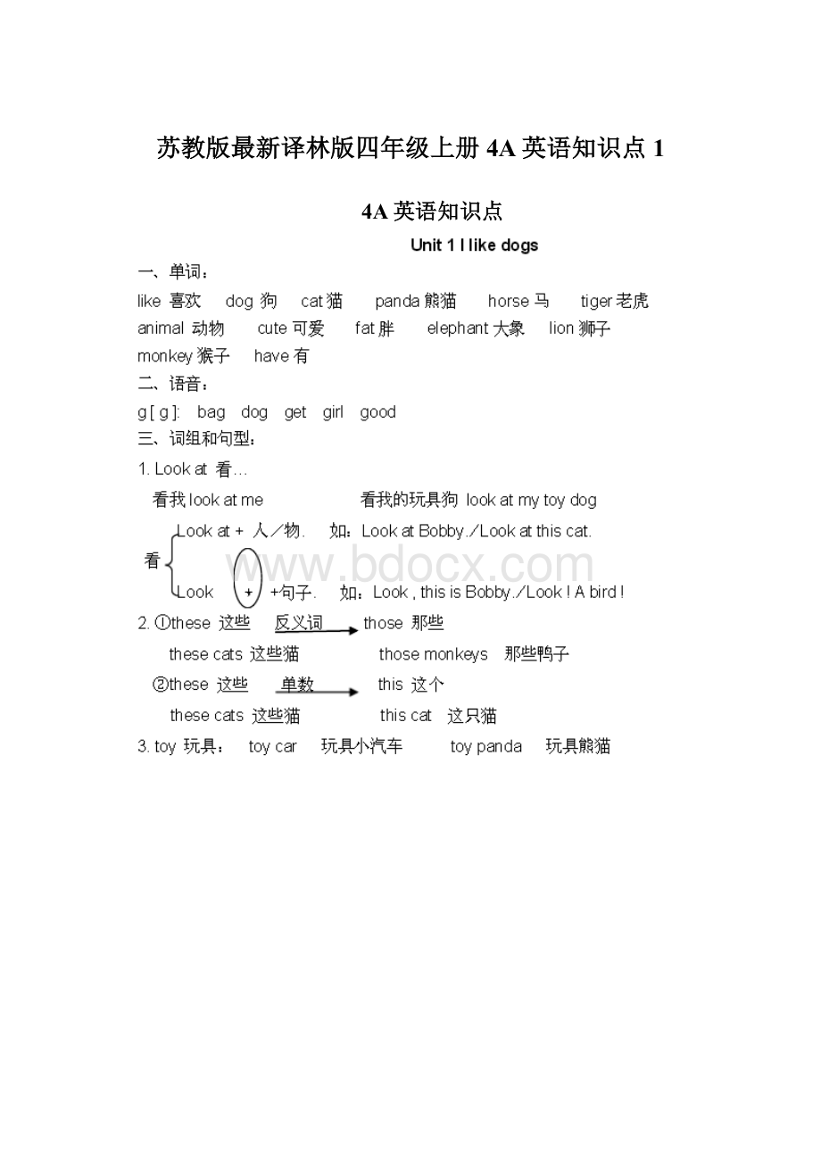 苏教版最新译林版四年级上册4A英语知识点1Word格式.docx_第1页