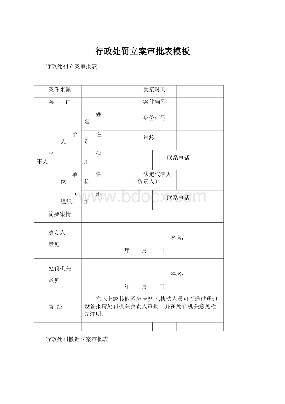 行政处罚立案审批表模板.docx