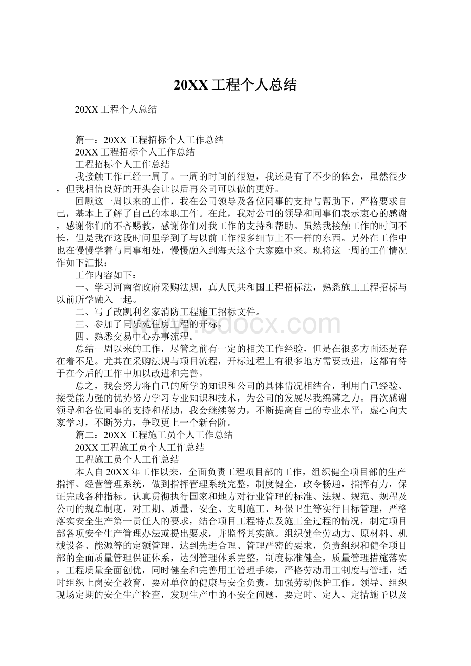 20XX工程个人总结Word格式文档下载.docx