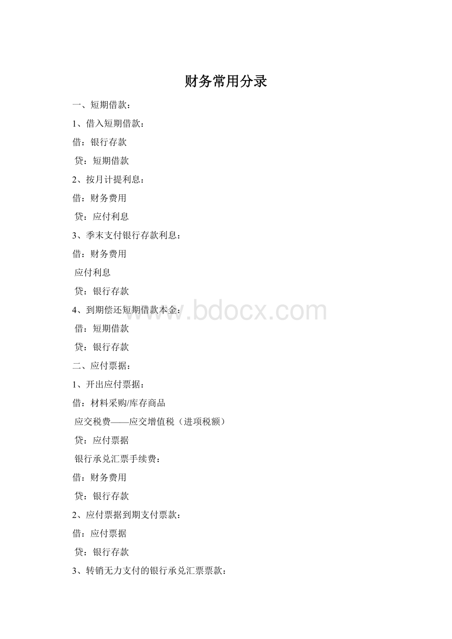 财务常用分录Word下载.docx_第1页