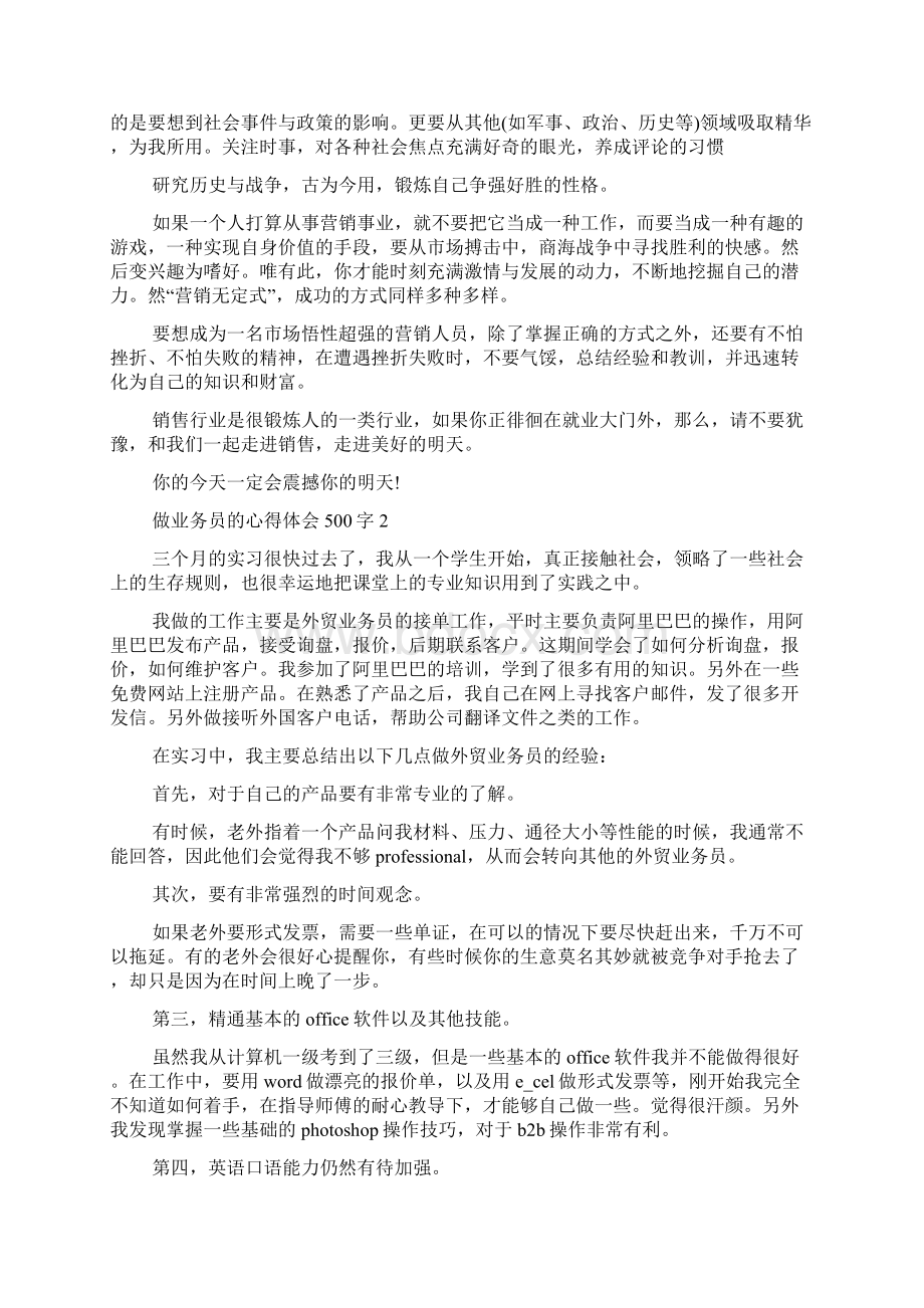 做业务员的心得体会500字10篇.docx_第2页