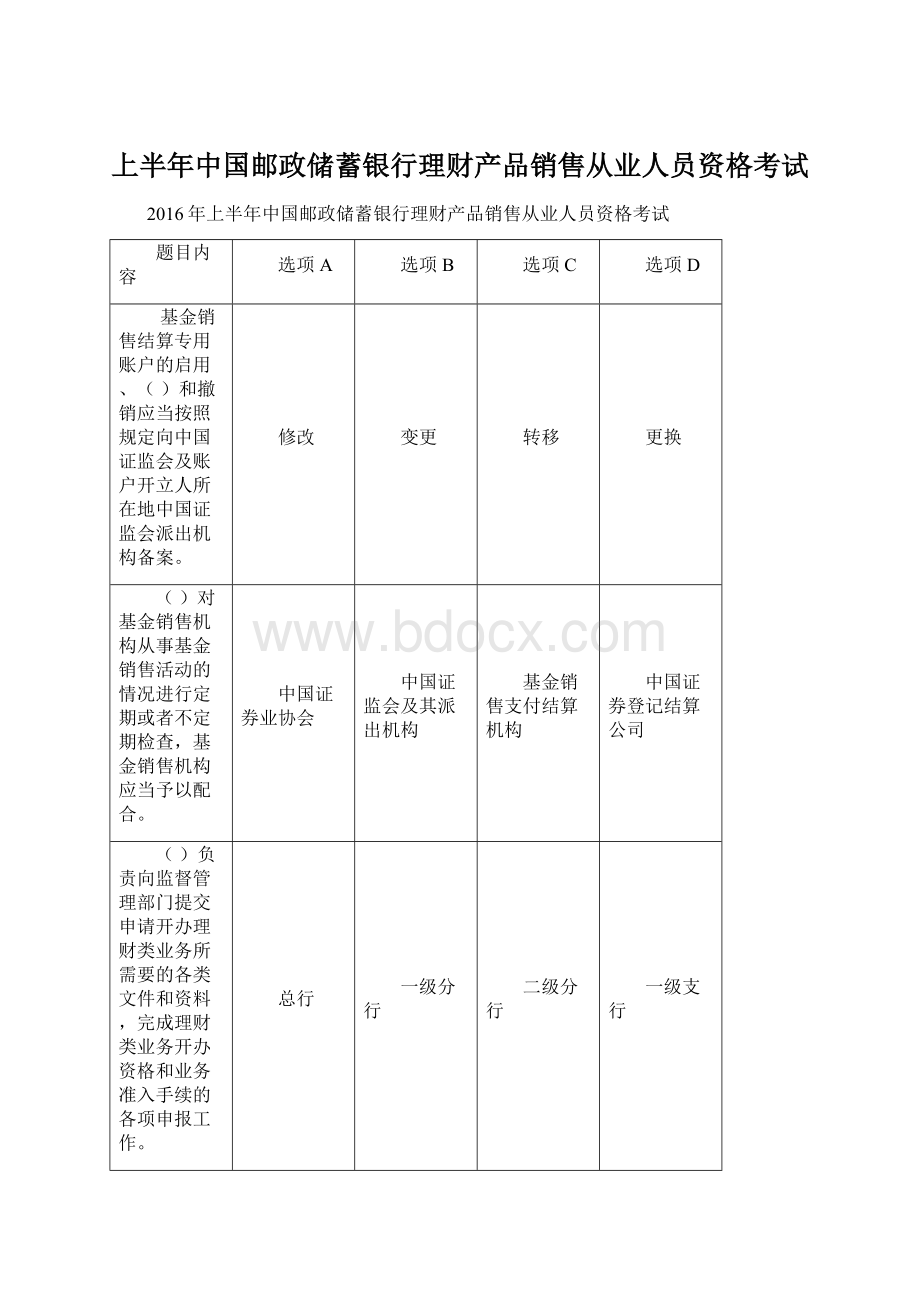 上半年中国邮政储蓄银行理财产品销售从业人员资格考试.docx_第1页