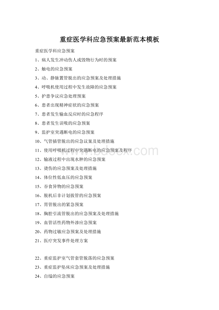 重症医学科应急预案最新范本模板.docx_第1页