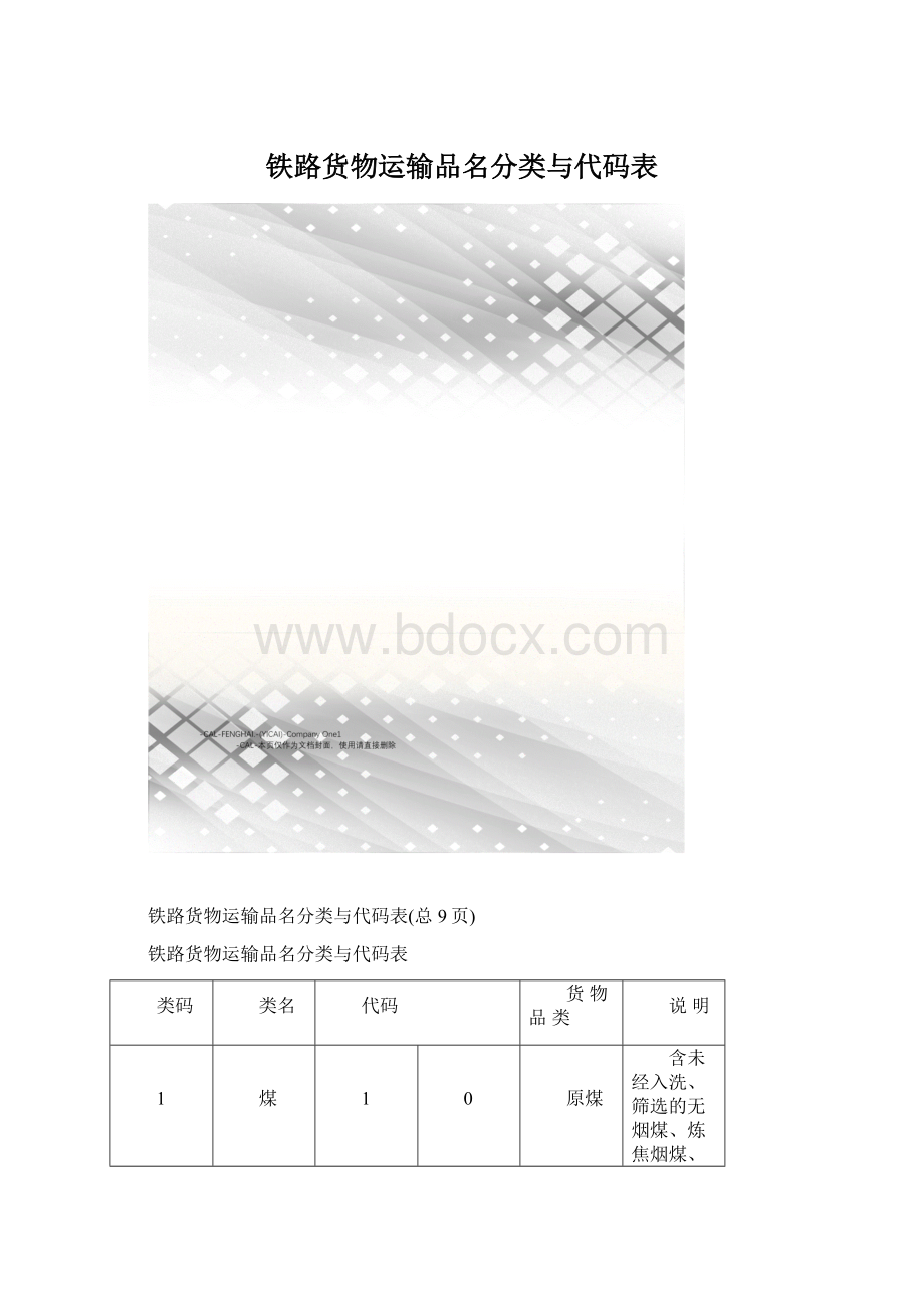 铁路货物运输品名分类与代码表Word格式.docx_第1页