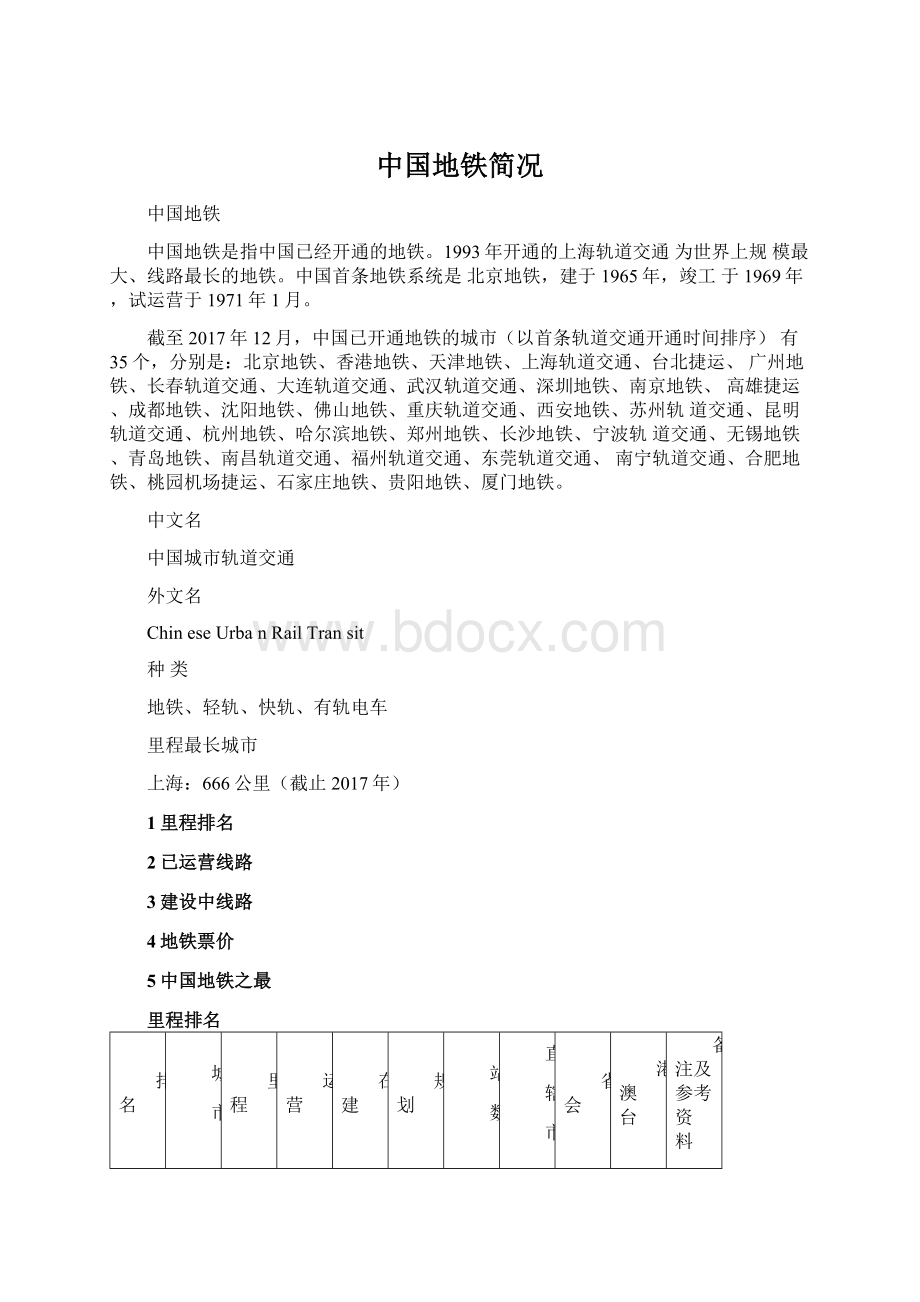 中国地铁简况Word格式文档下载.docx_第1页