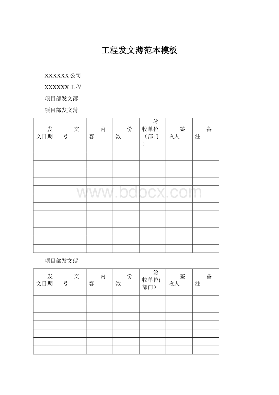 工程发文薄范本模板Word格式文档下载.docx