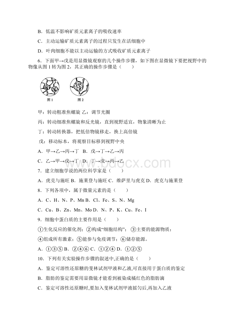 推荐高一生物上学期期末考试试题.docx_第2页