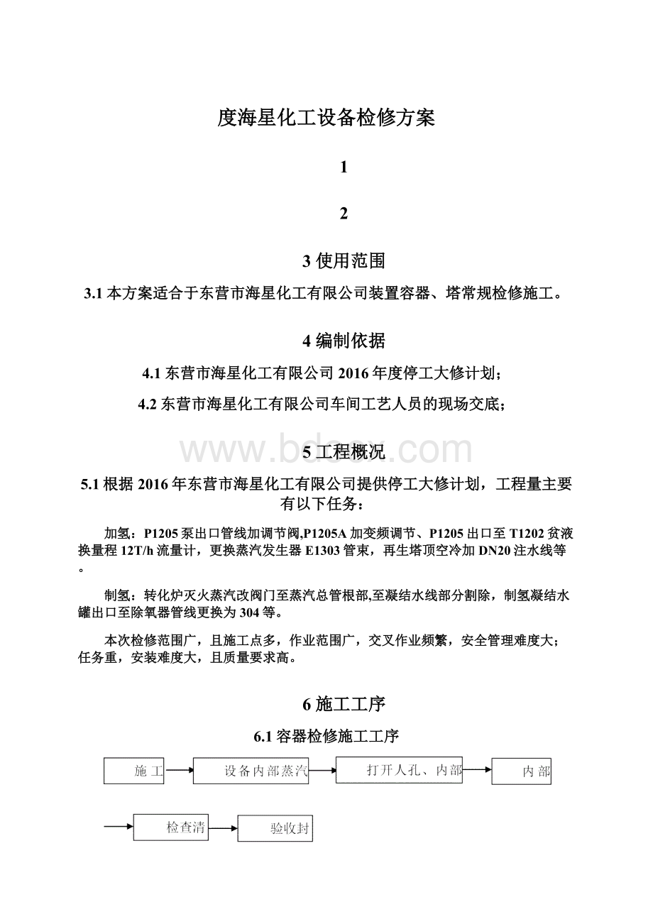 度海星化工设备检修方案Word文档下载推荐.docx_第1页