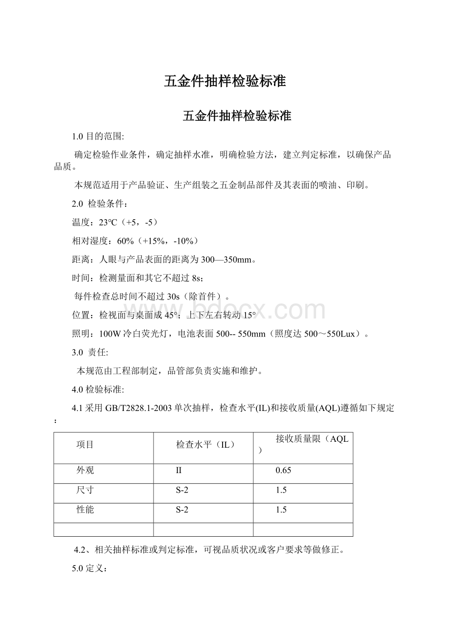 五金件抽样检验标准.docx