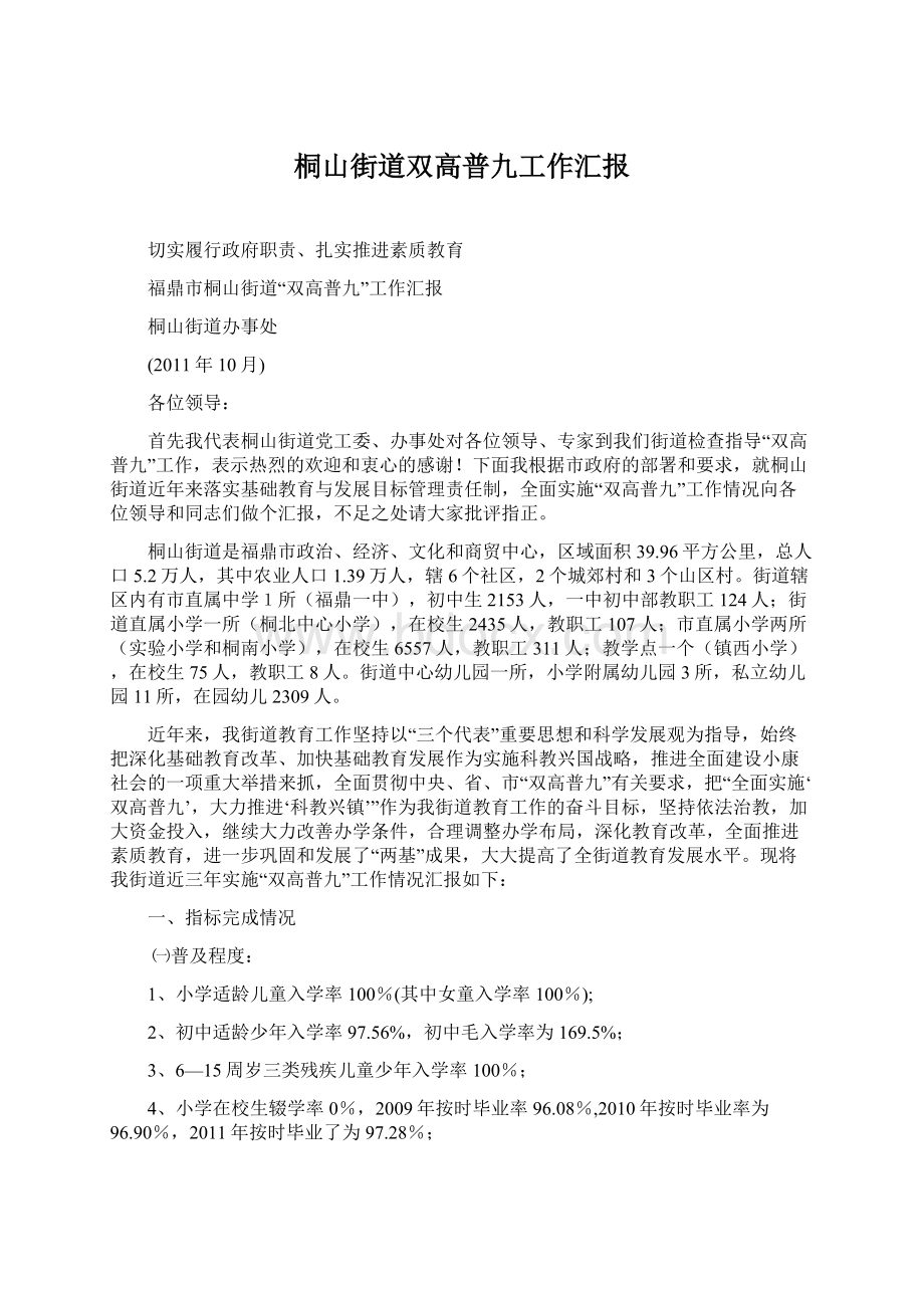 桐山街道双高普九工作汇报文档格式.docx