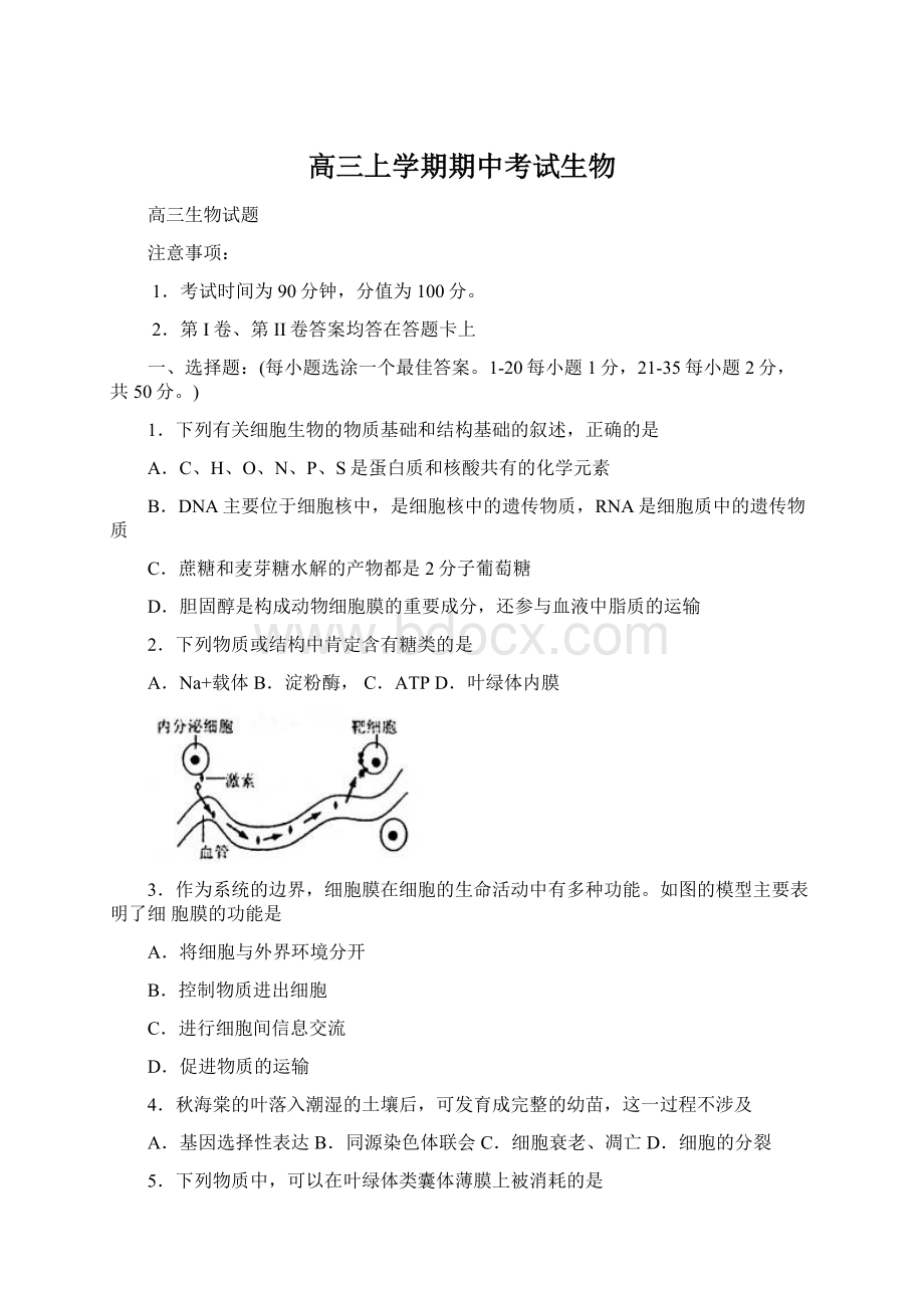 高三上学期期中考试生物.docx