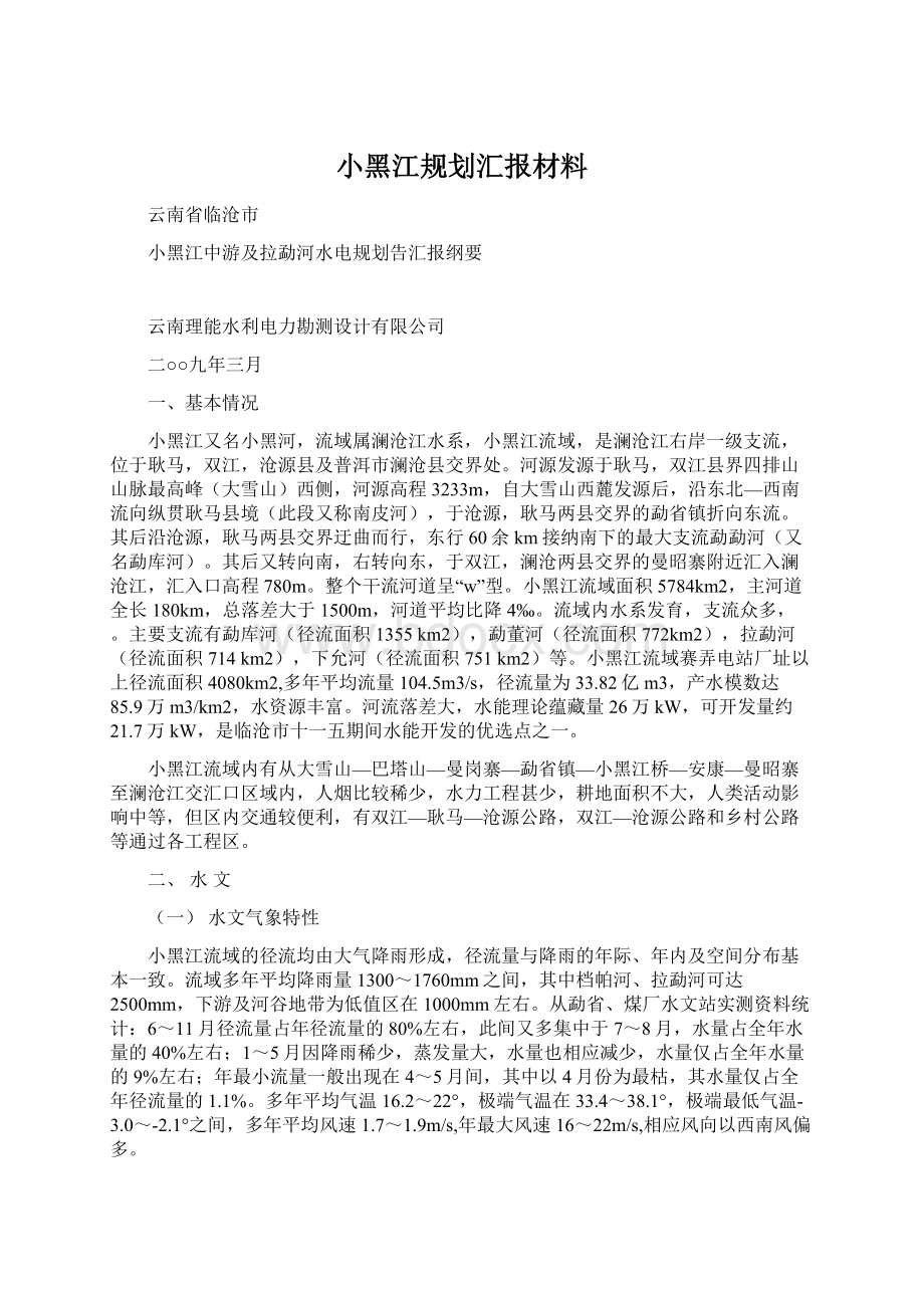 小黑江规划汇报材料Word下载.docx