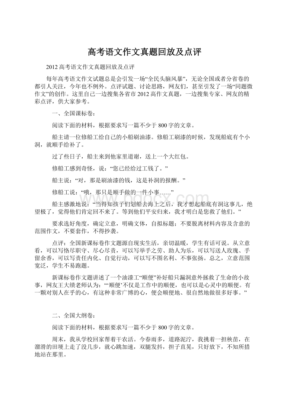 高考语文作文真题回放及点评Word下载.docx