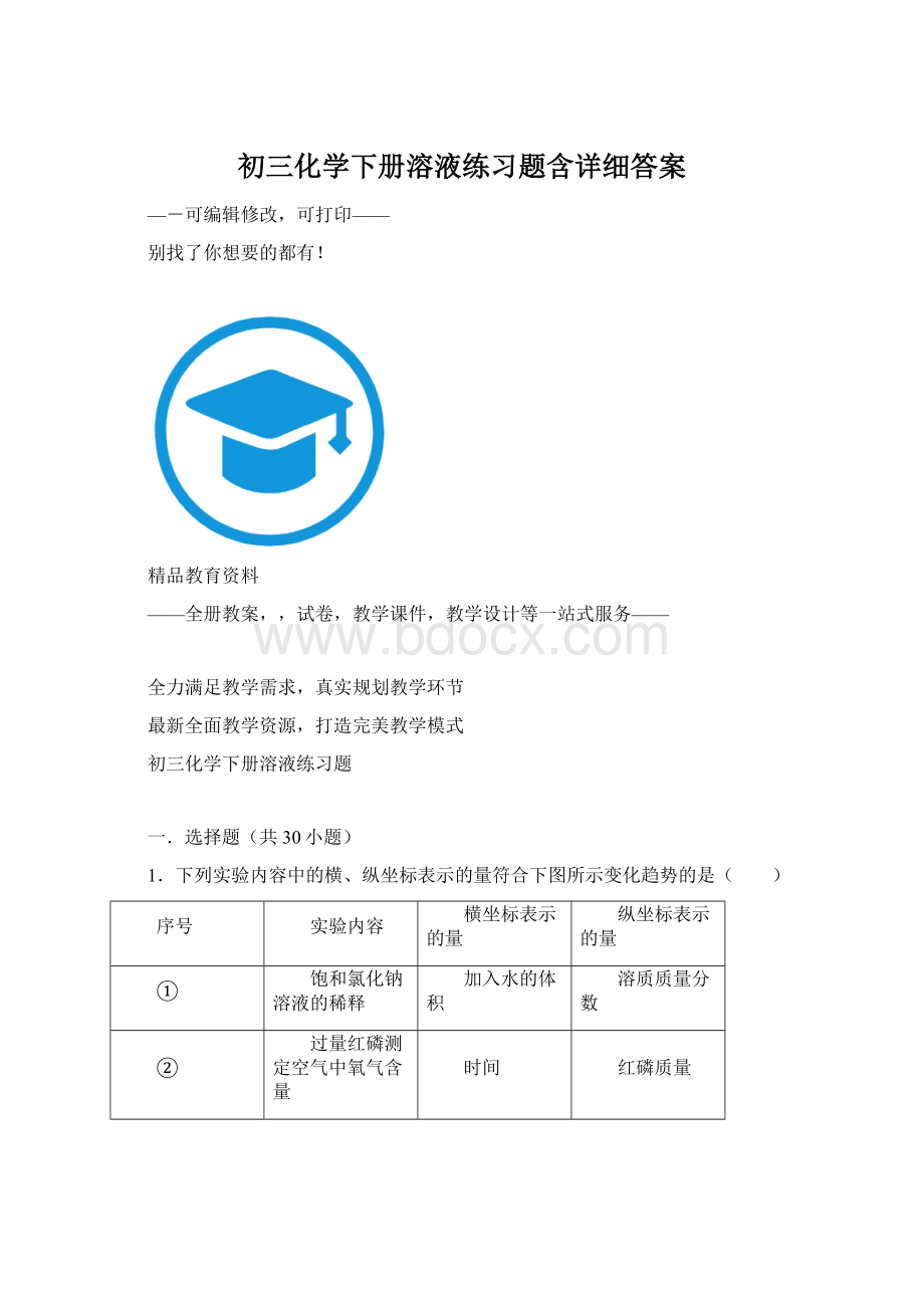 初三化学下册溶液练习题含详细答案.docx