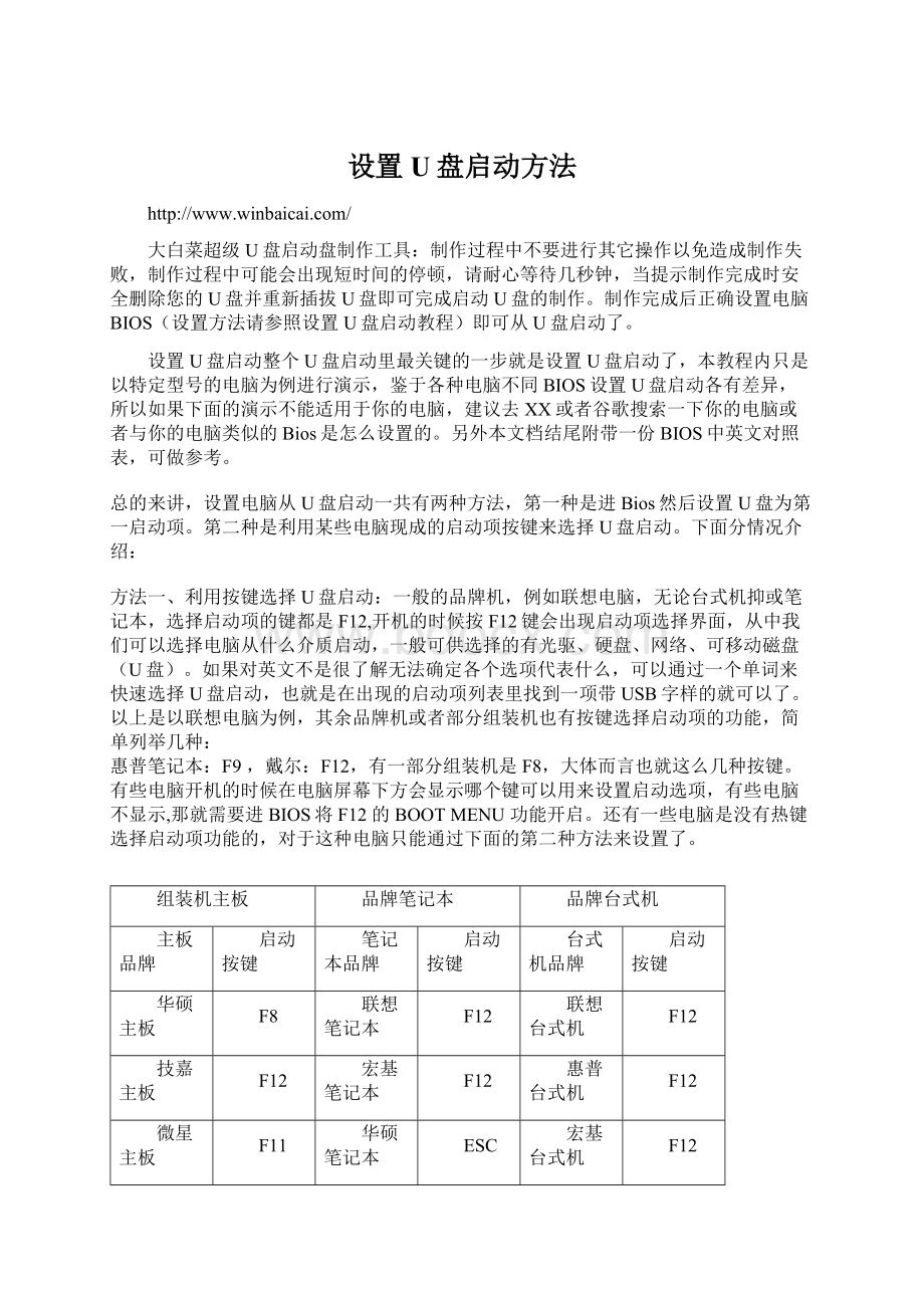 设置U盘启动方法文档格式.docx