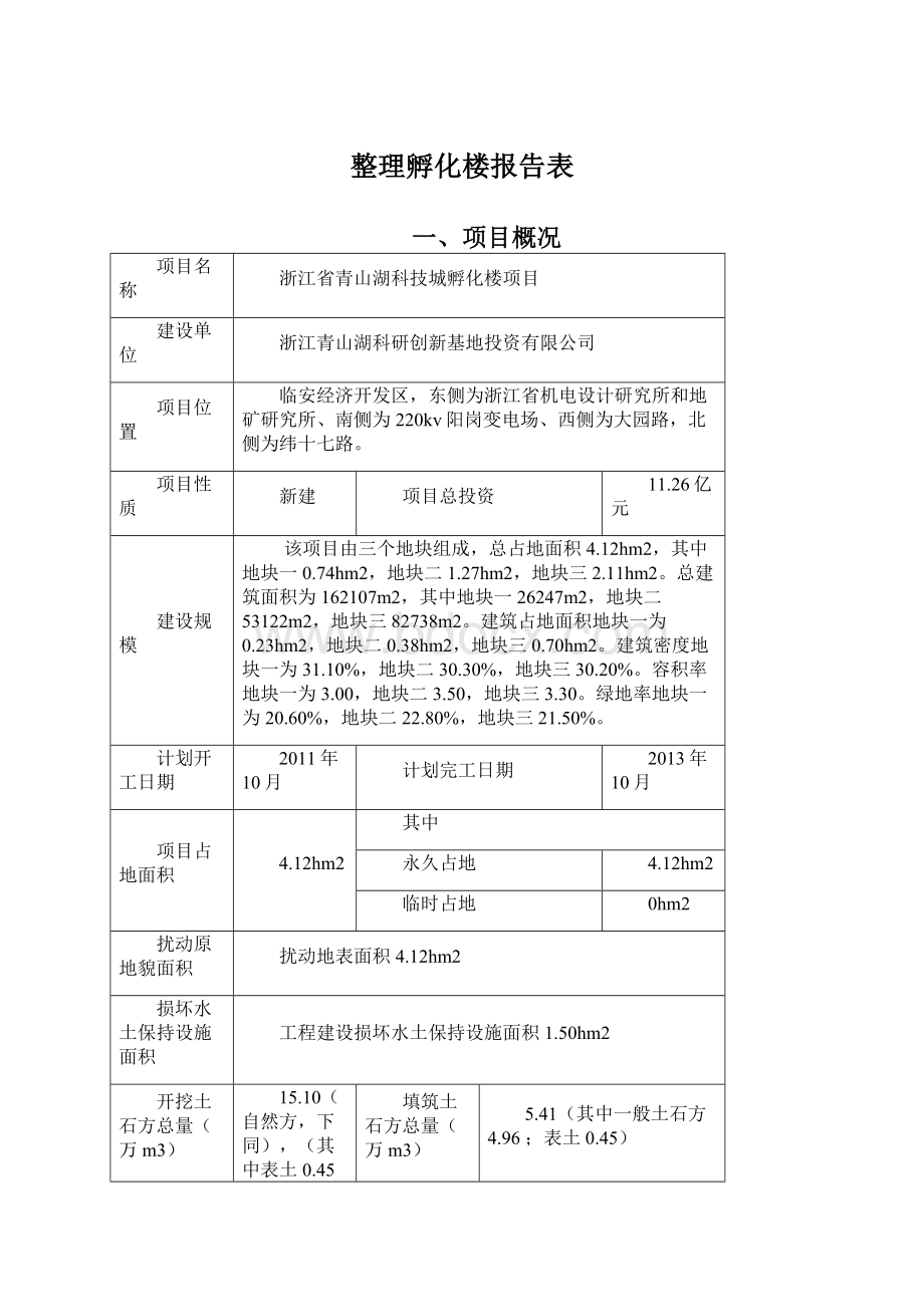 整理孵化楼报告表.docx