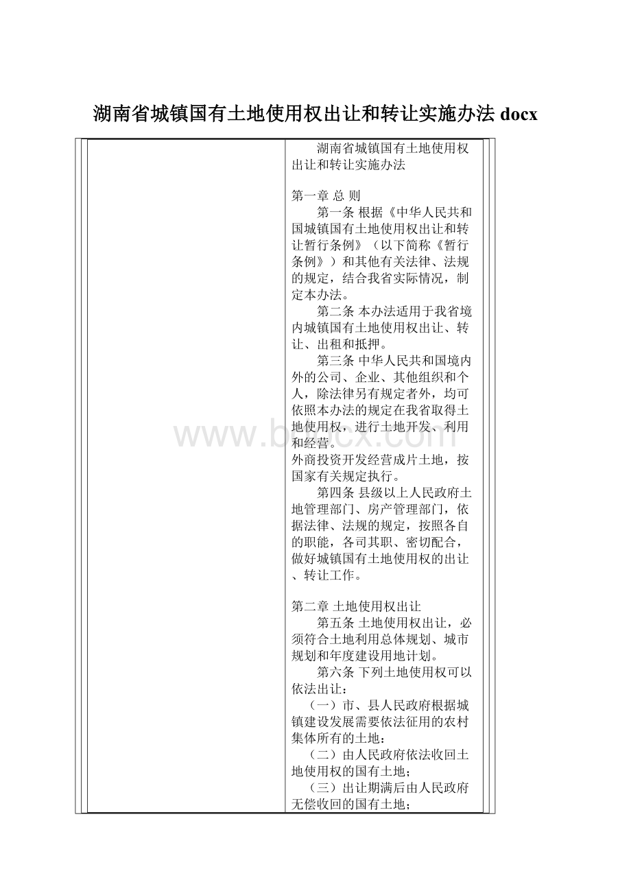 湖南省城镇国有土地使用权出让和转让实施办法docx.docx_第1页
