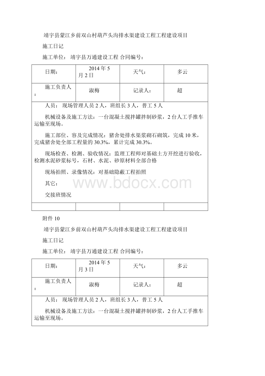 浆砌石河堤施工日志.docx_第2页