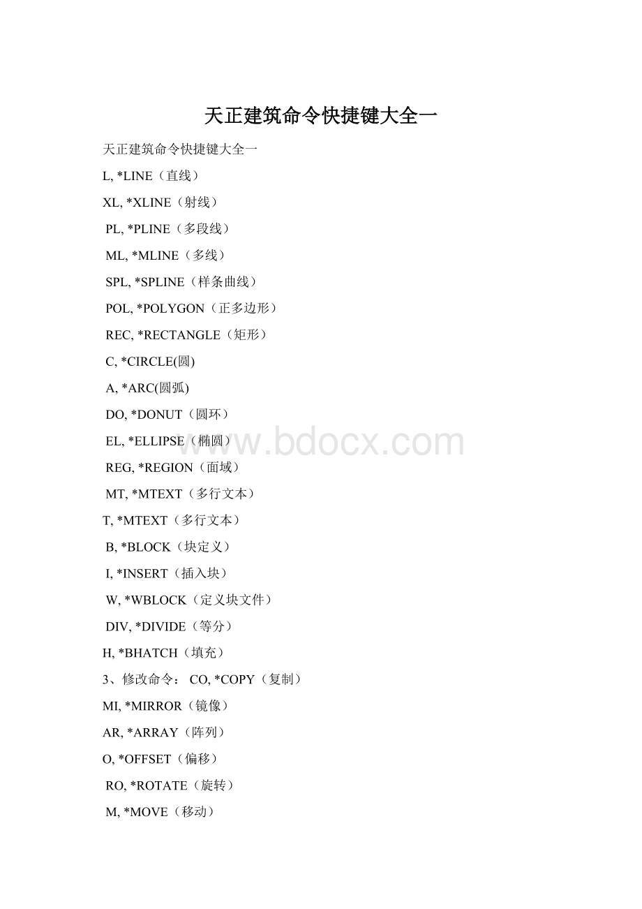 天正建筑命令快捷键大全一.docx_第1页