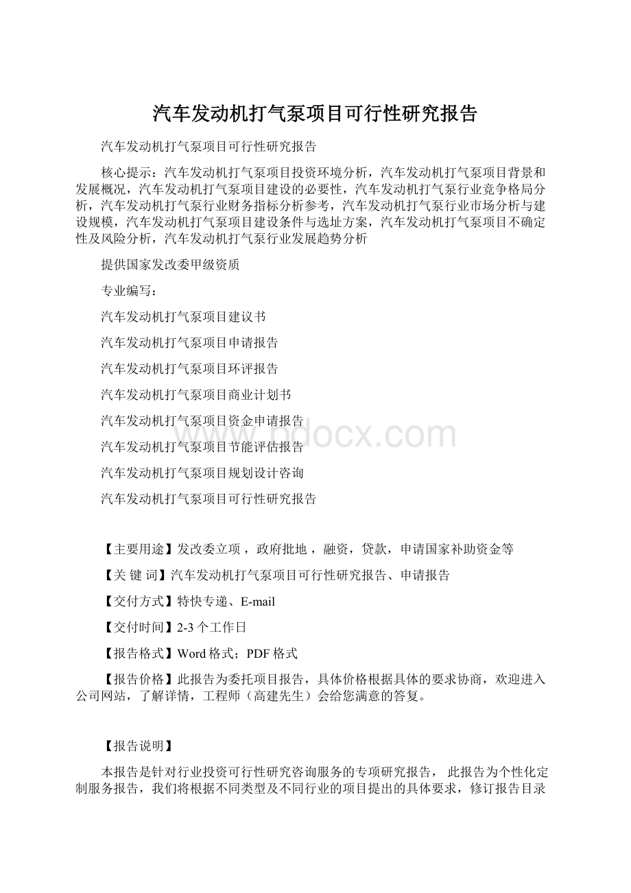 汽车发动机打气泵项目可行性研究报告Word文档下载推荐.docx_第1页