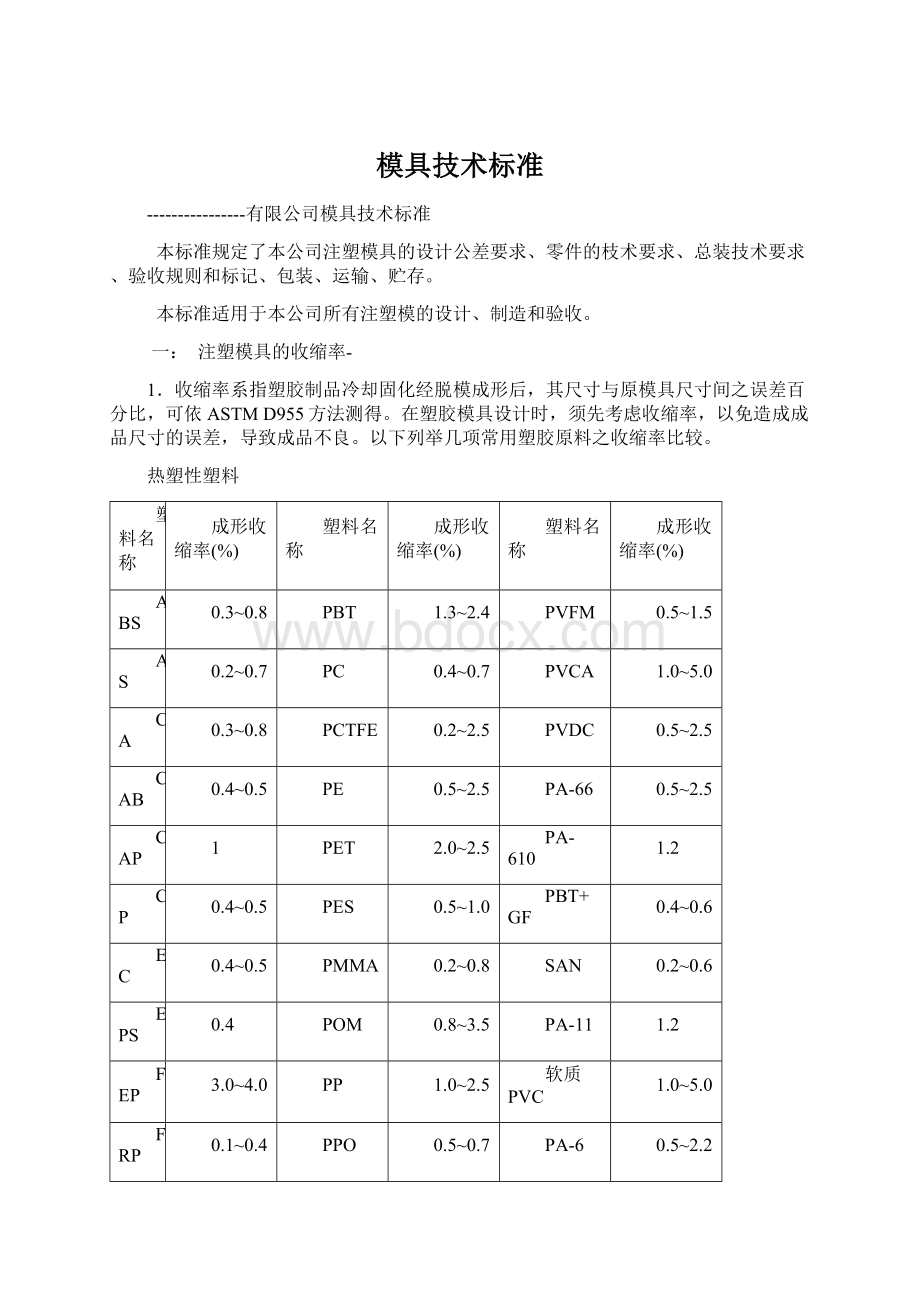 模具技术标准Word文档下载推荐.docx_第1页