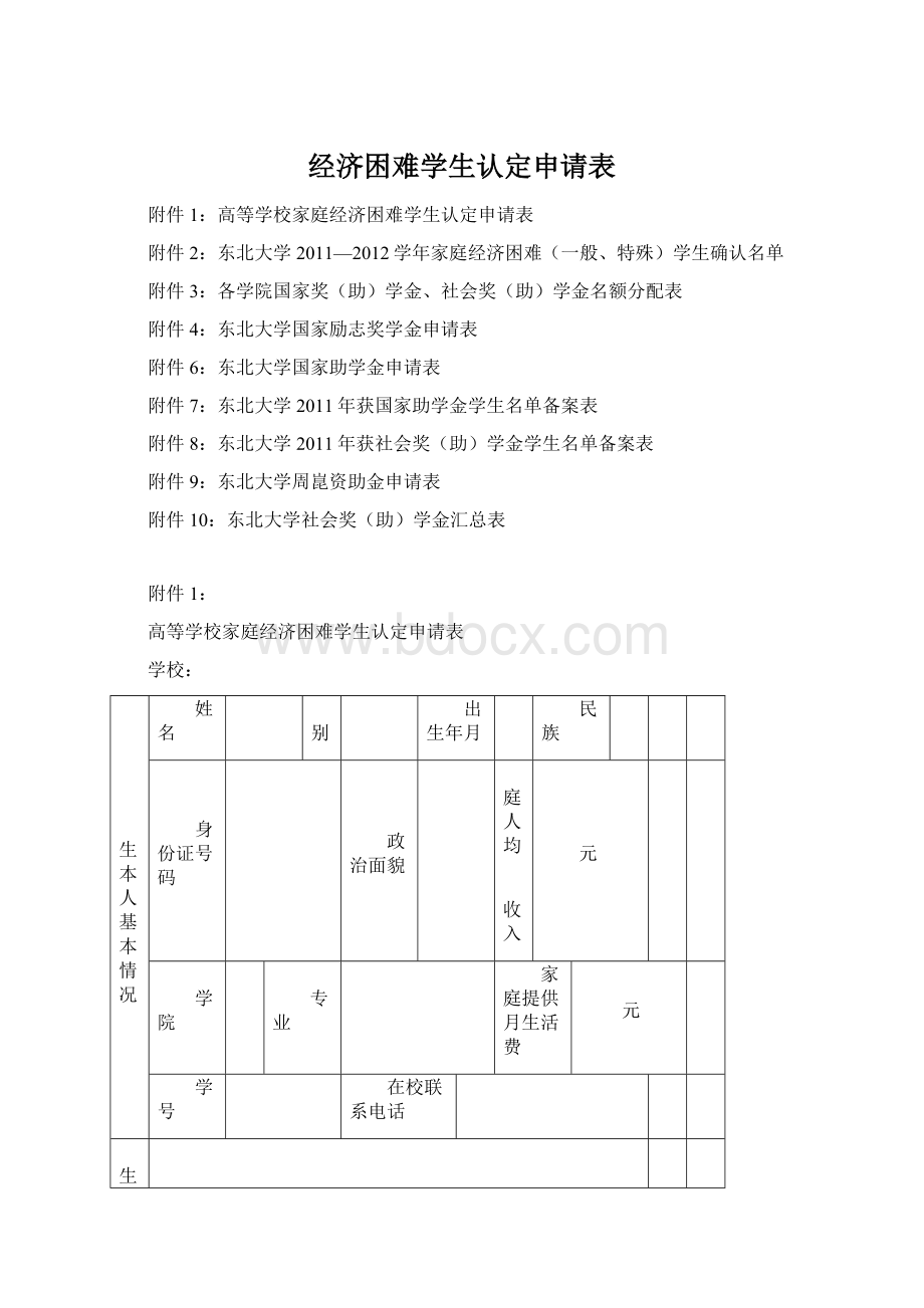 经济困难学生认定申请表Word文档格式.docx_第1页