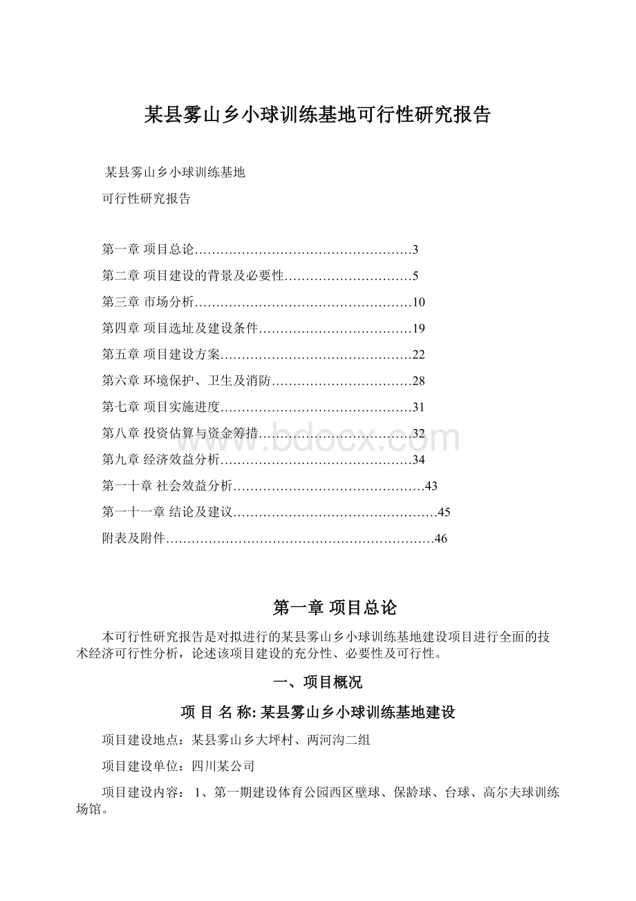 某县雾山乡小球训练基地可行性研究报告.docx