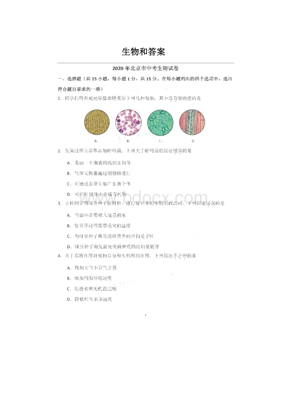 生物和答案Word文档下载推荐.docx