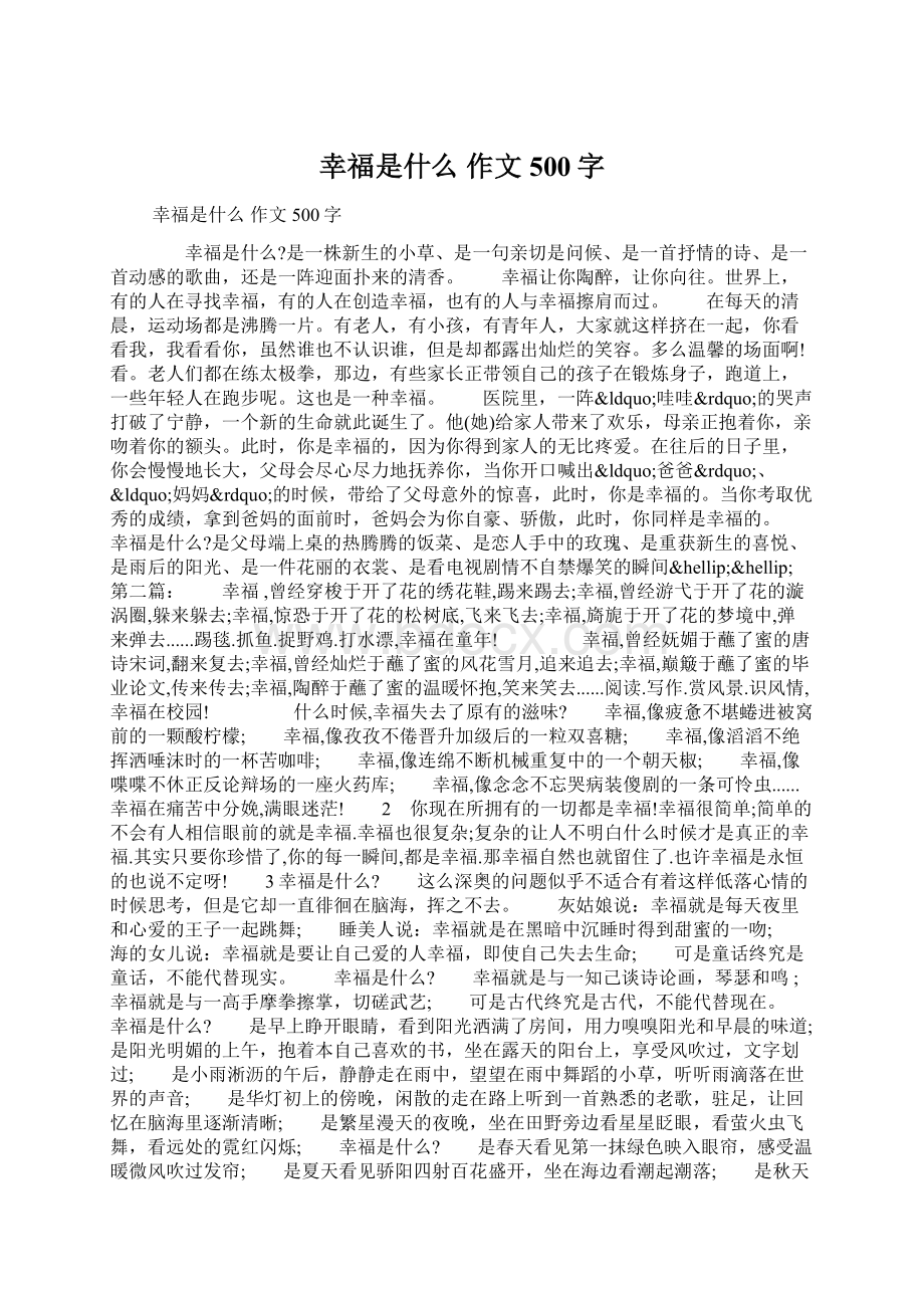 幸福是什么 作文500字Word下载.docx