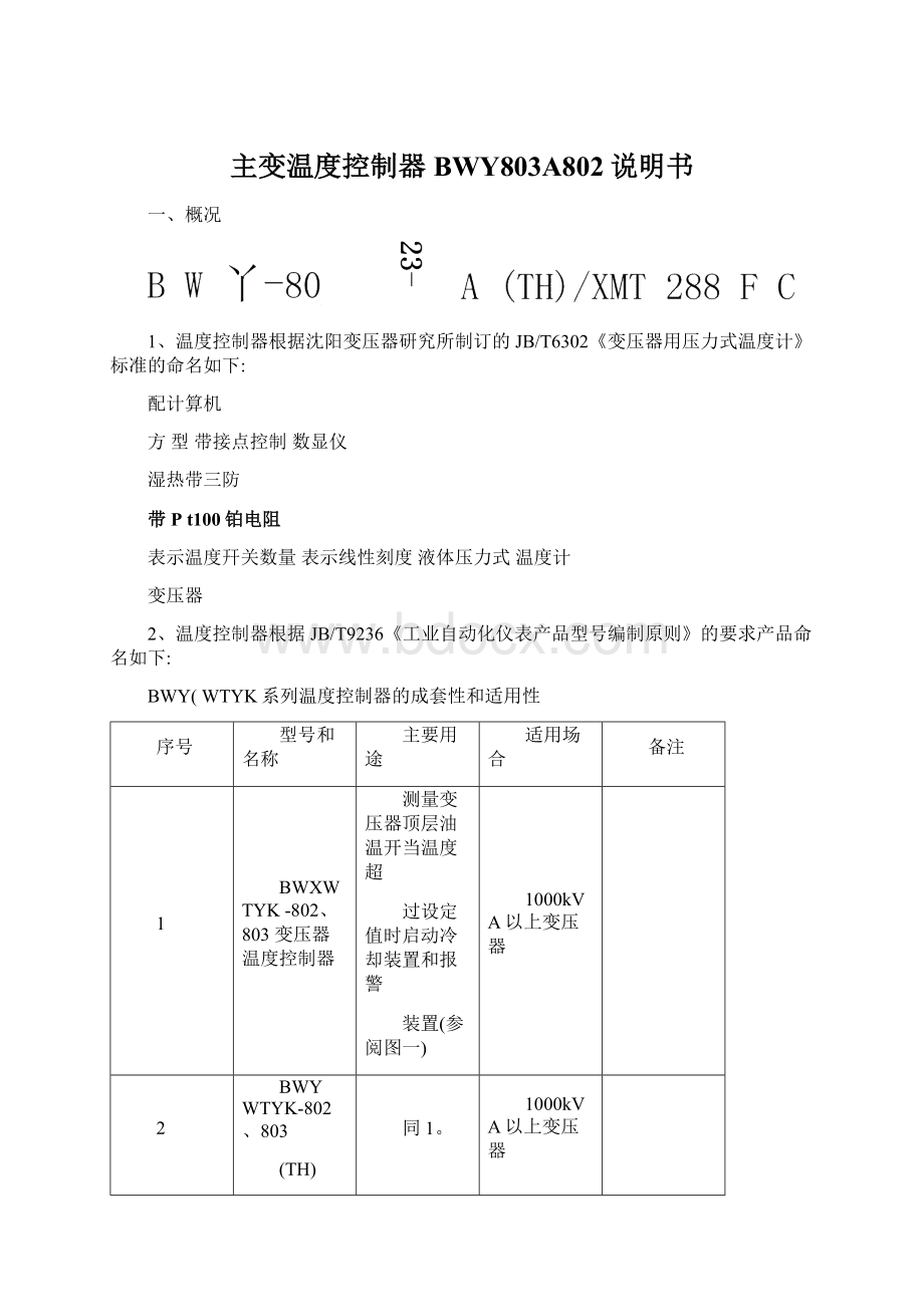 主变温度控制器BWY803A802说明书.docx