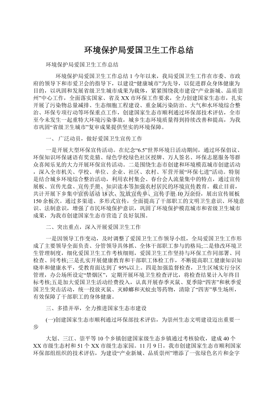 环境保护局爱国卫生工作总结Word文档格式.docx