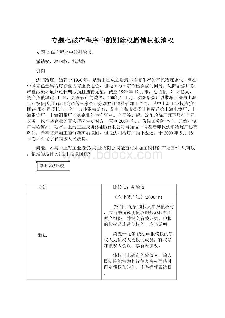 专题七破产程序中的别除权撤销权抵消权.docx