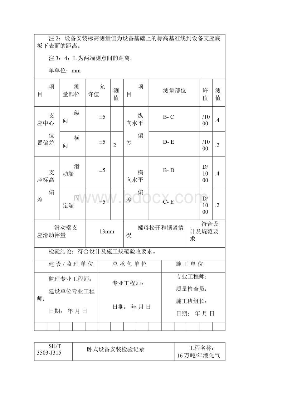 3503J315卧式设备安装检验文本记录文档格式.docx_第2页