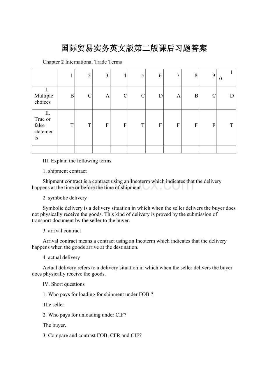 国际贸易实务英文版第二版课后习题答案Word文档下载推荐.docx_第1页