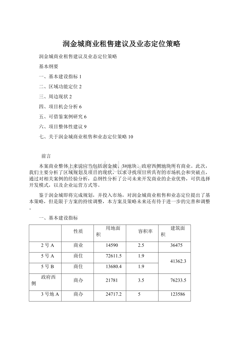 润金城商业租售建议及业态定位策略.docx