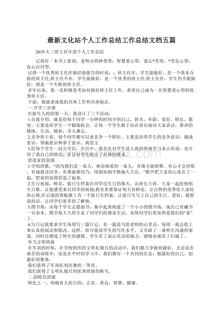 最新文化站个人工作总结工作总结文档五篇.docx