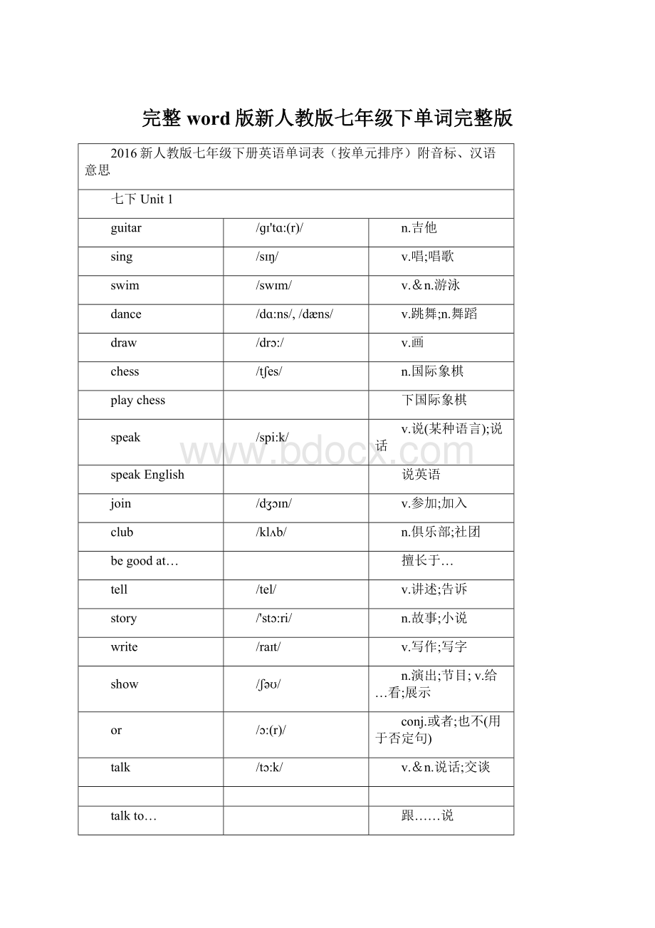 完整word版新人教版七年级下单词完整版.docx_第1页