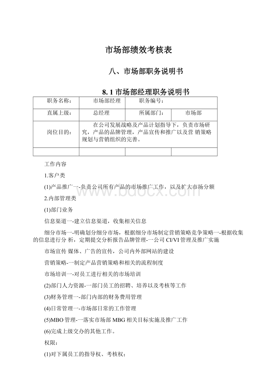 市场部绩效考核表Word文档下载推荐.docx_第1页