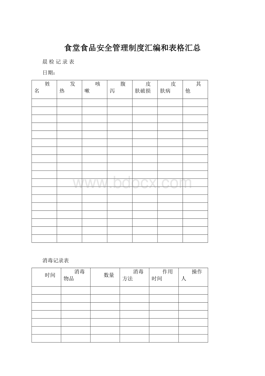 食堂食品安全管理制度汇编和表格汇总.docx_第1页