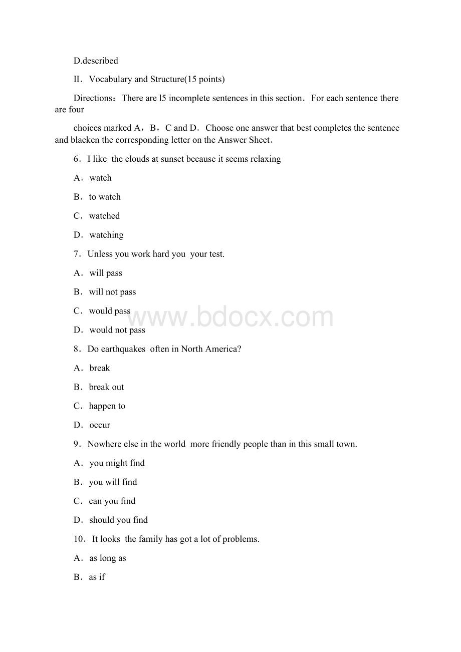 全国成人高考专升本英语模拟试题一及答案Word文档格式.docx_第2页