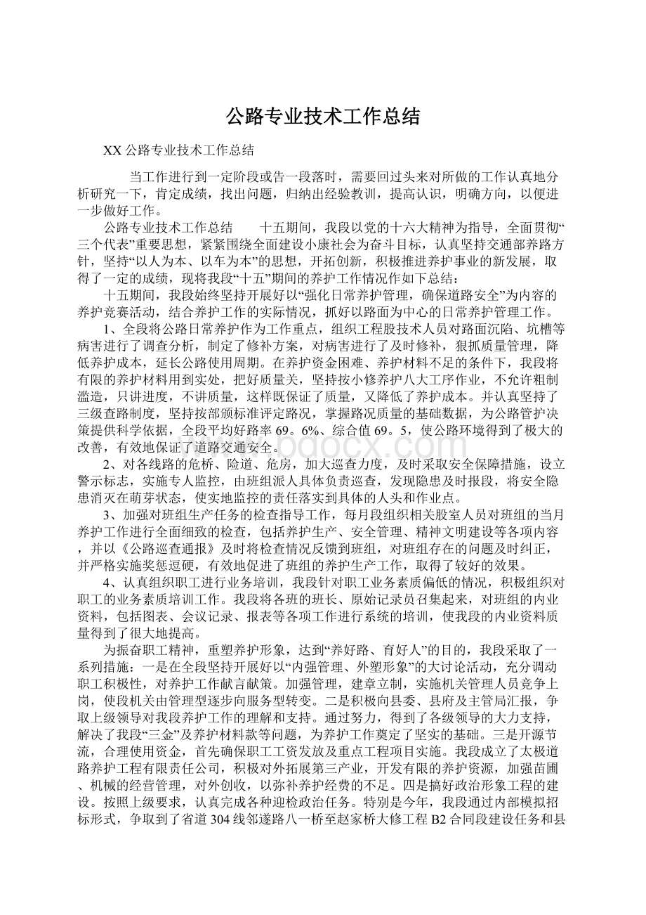 公路专业技术工作总结.docx_第1页