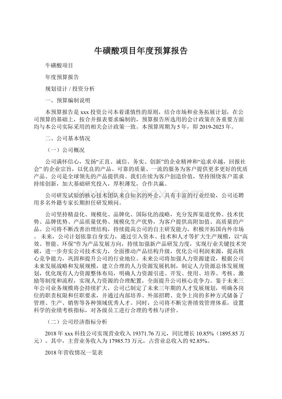 牛磺酸项目年度预算报告.docx