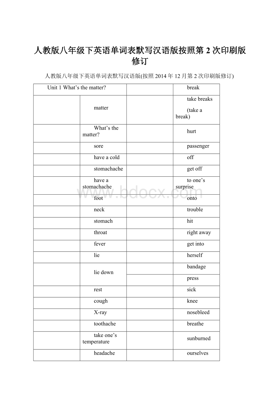 人教版八年级下英语单词表默写汉语版按照第2次印刷版修订.docx