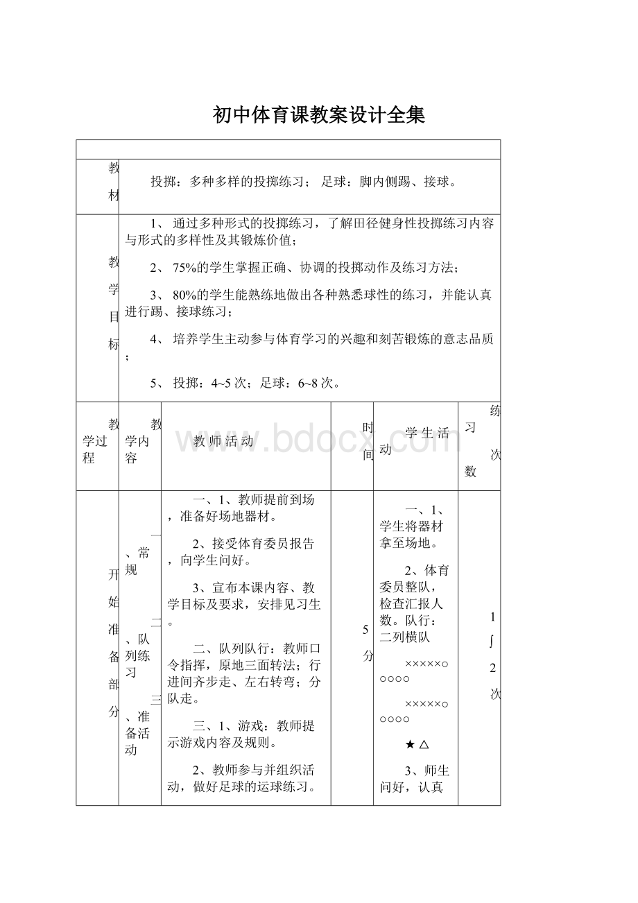 初中体育课教案设计全集.docx_第1页