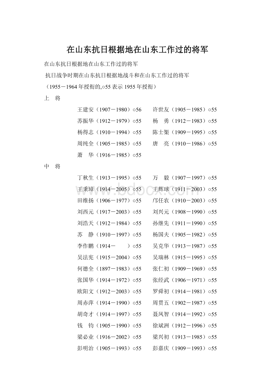 在山东抗日根据地在山东工作过的将军.docx_第1页