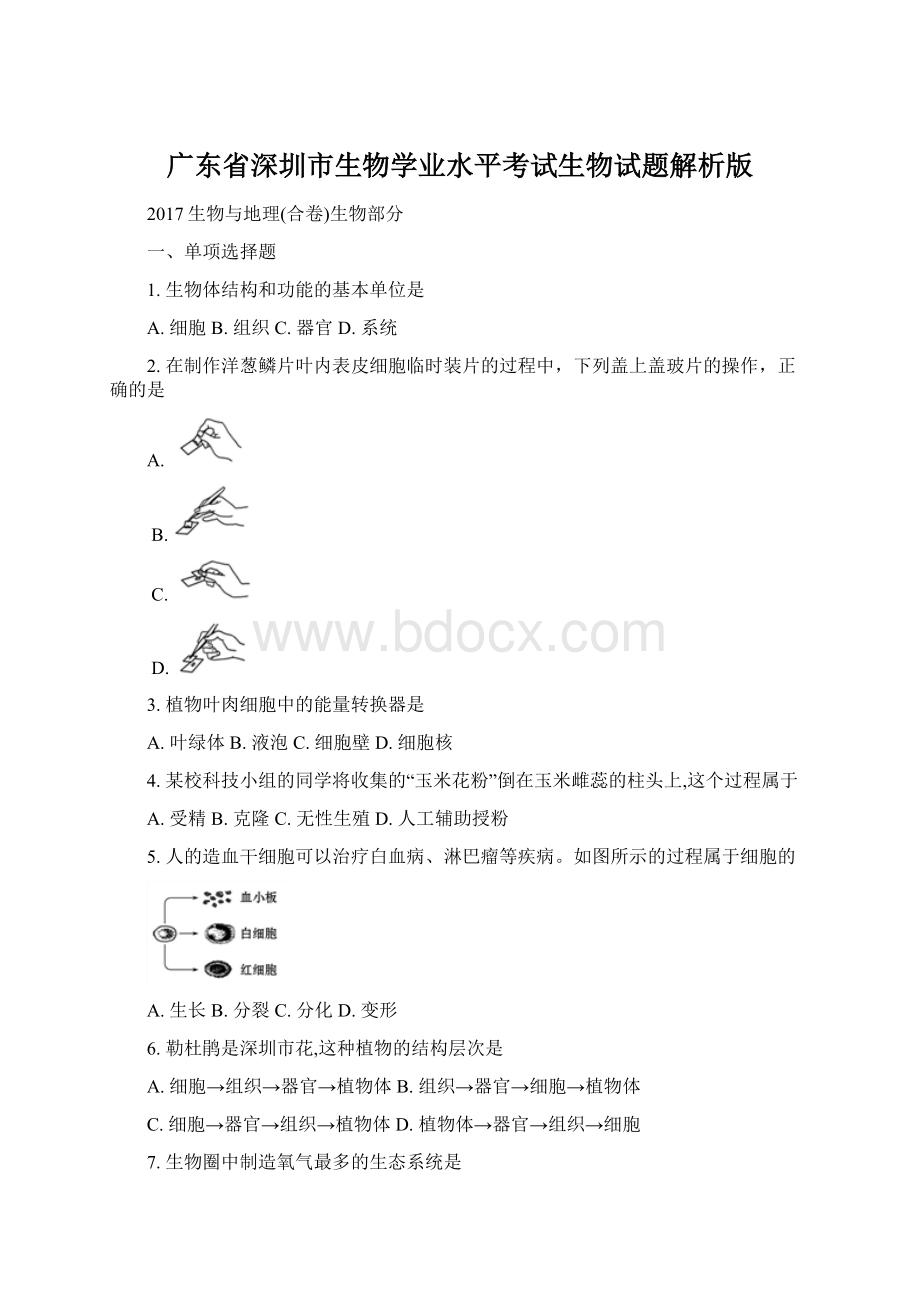 广东省深圳市生物学业水平考试生物试题解析版.docx_第1页