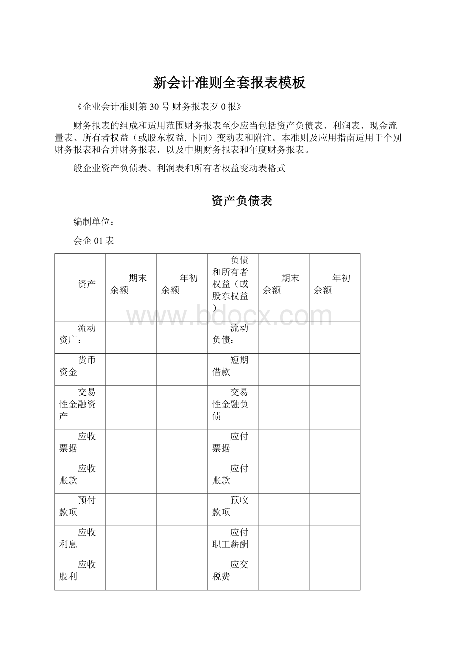 新会计准则全套报表模板.docx_第1页