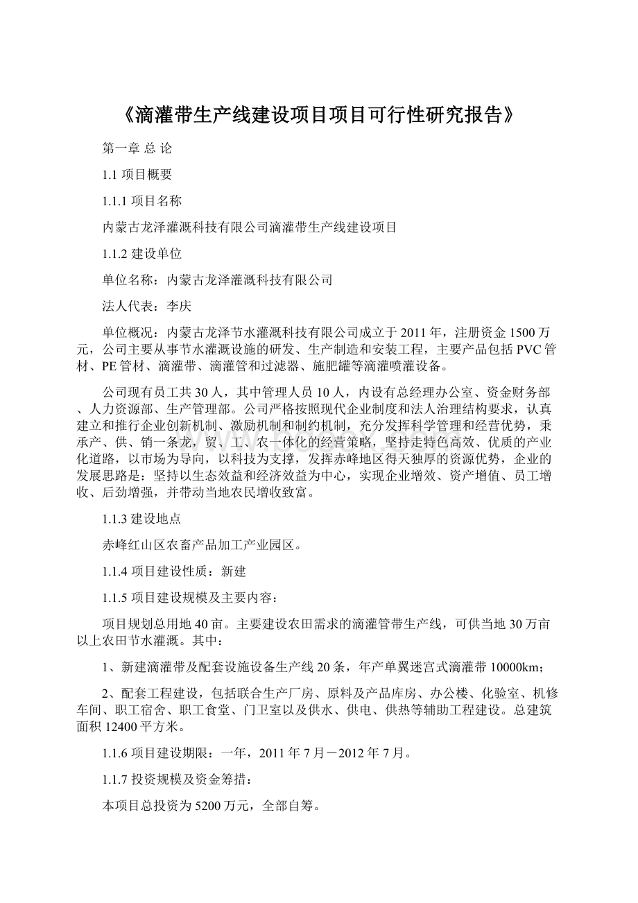 《滴灌带生产线建设项目项目可行性研究报告》.docx_第1页