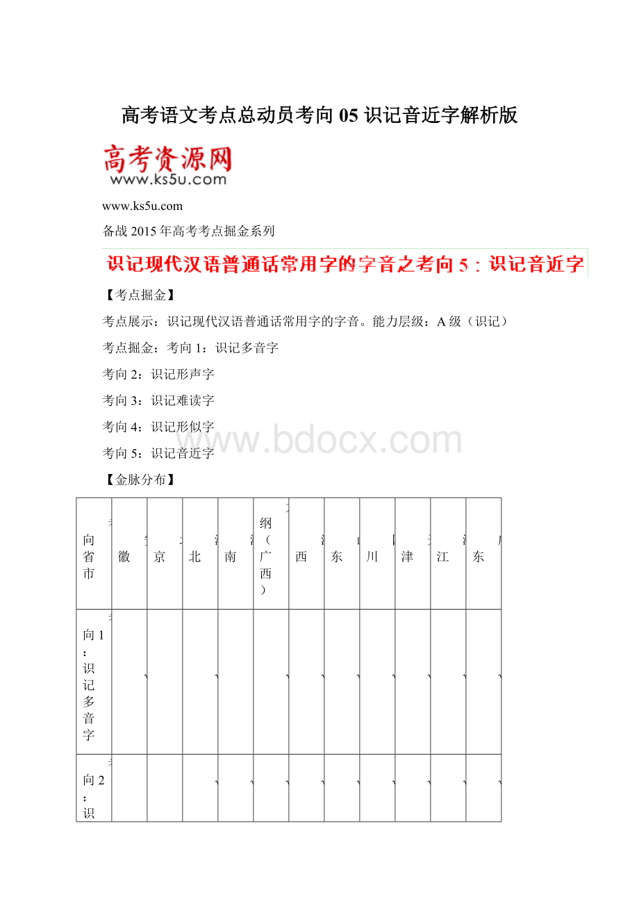 高考语文考点总动员考向05 识记音近字解析版.docx